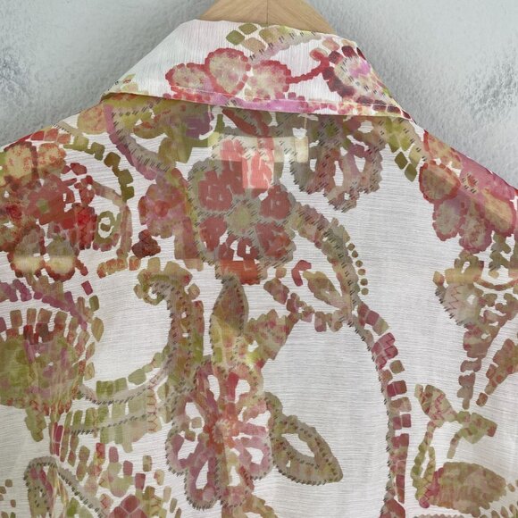 Coldwater Creek Womens Medium Button Up Floral Organza Blouse 3/4 Sleeve Shirt - Picture 8 of 11
